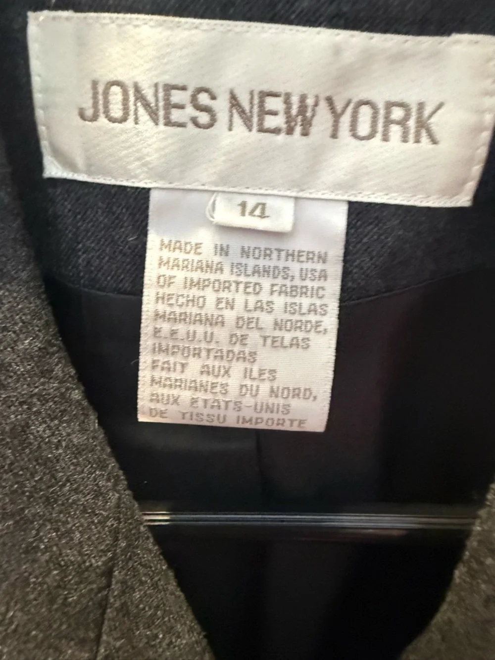 Jones New York 96% Wool Double Breasted Blazer Jacket Size 14 Gray Career Chic